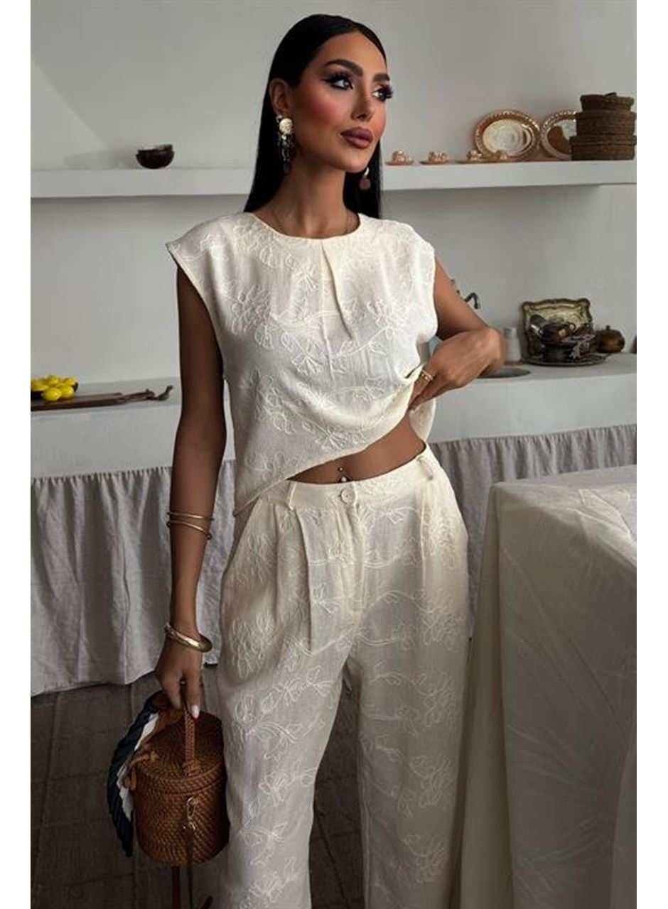 Shalina Süzüne Nakışlı Crop Takım 9796-08