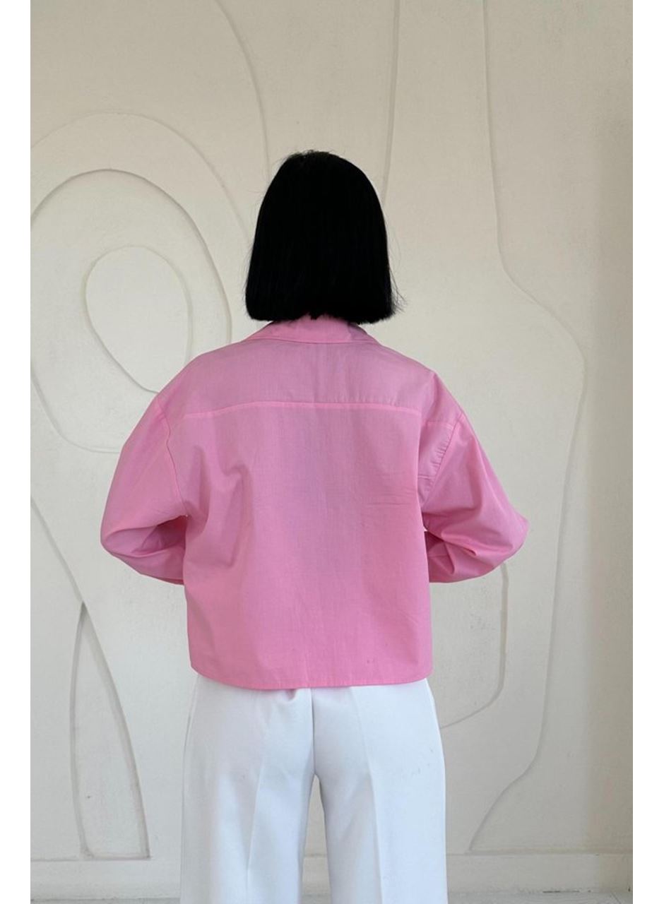 Pembe Fleto Cepli Poplin Gömlek