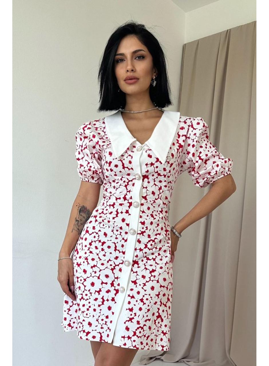 Fuşya Önlük Yakalı Poplin Elbise