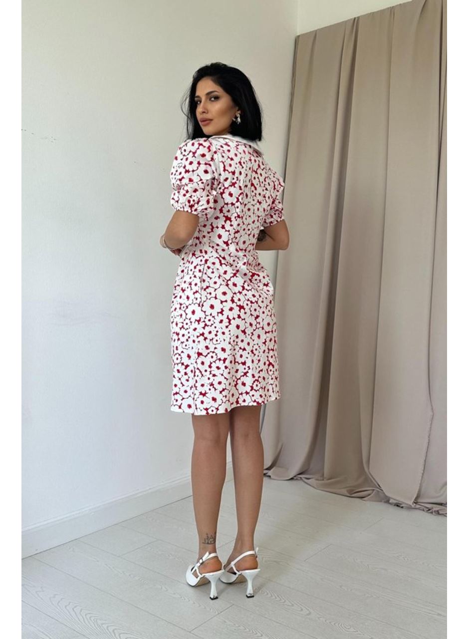 Fuşya Önlük Yakalı Poplin Elbise