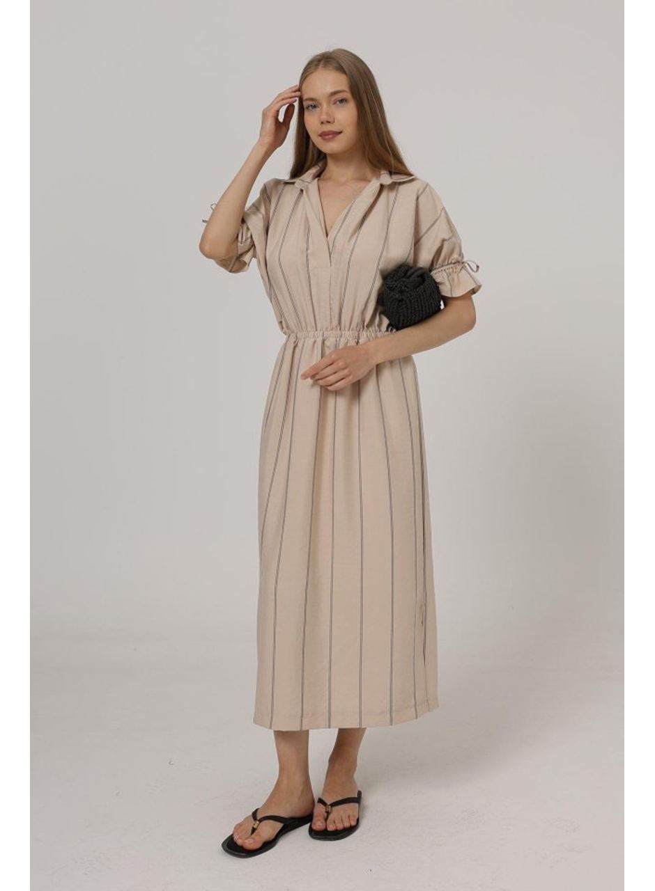 Beli Lastikli Elbise - Taş