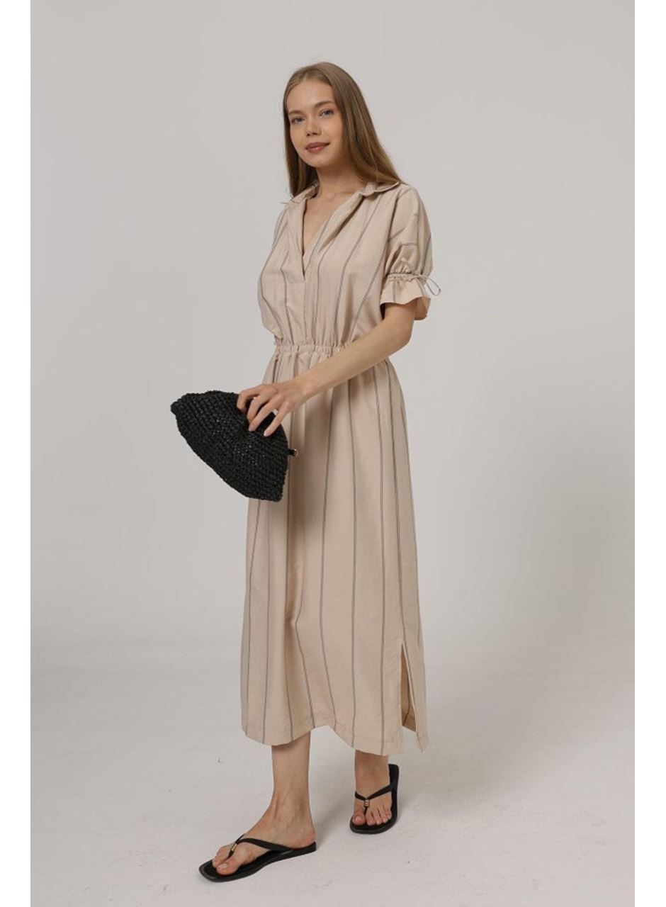 Beli Lastikli Elbise - Taş