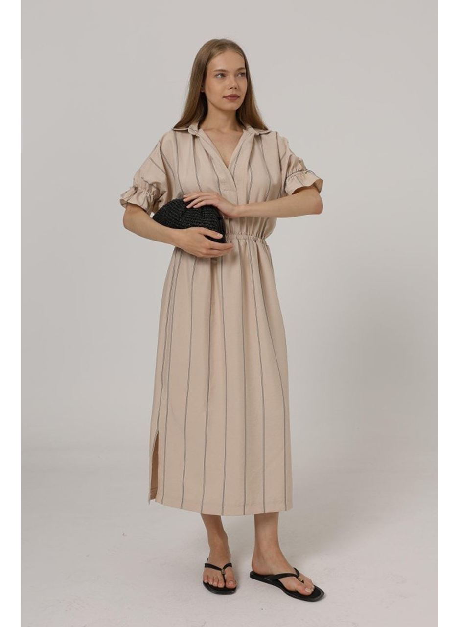 Beli Lastikli Elbise - Taş