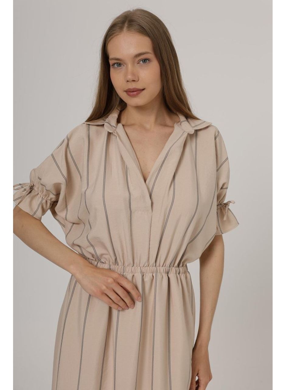 Beli Lastikli Elbise - Taş