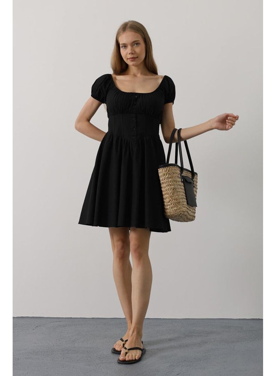 Beli Korseli Mini Elbise - Siyah