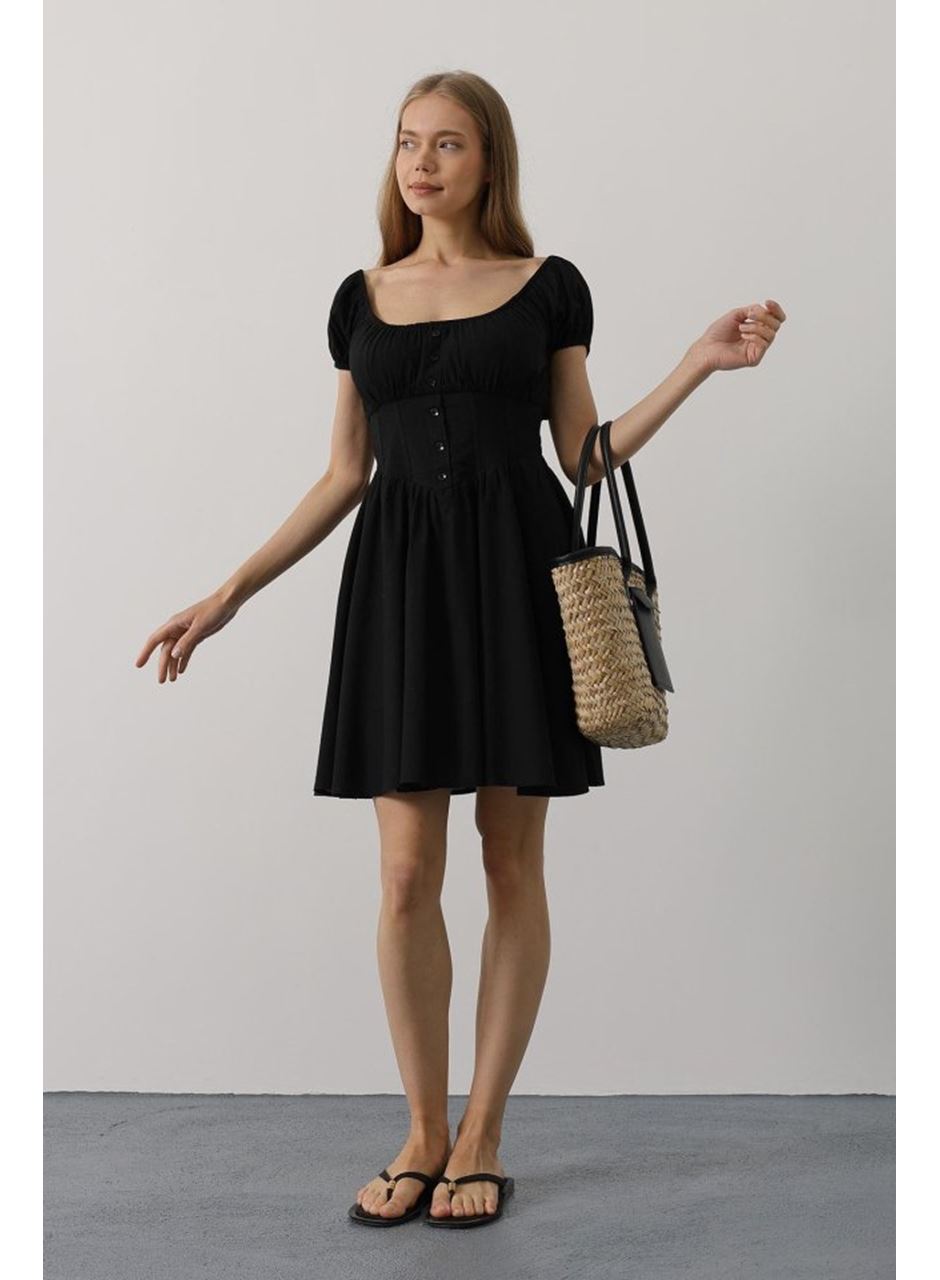 Beli Korseli Mini Elbise - Siyah