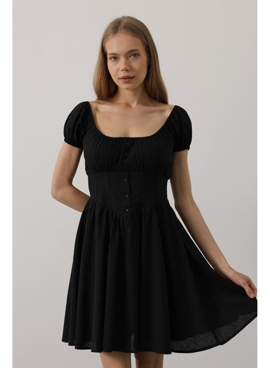 Beli Korseli Mini Elbise - Siyah