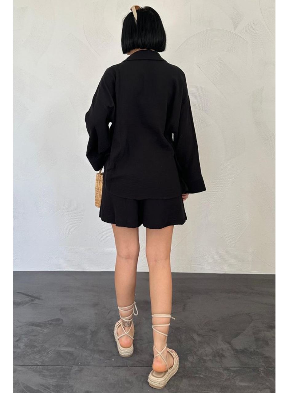 Siyah Gömlek Ve Müslin Şort Takım