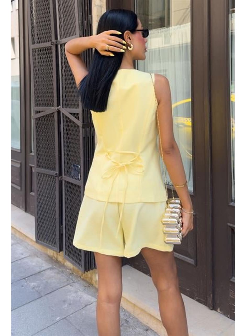 Gold Düğme Detaylı Yelek Şort Cotton Takım 10208