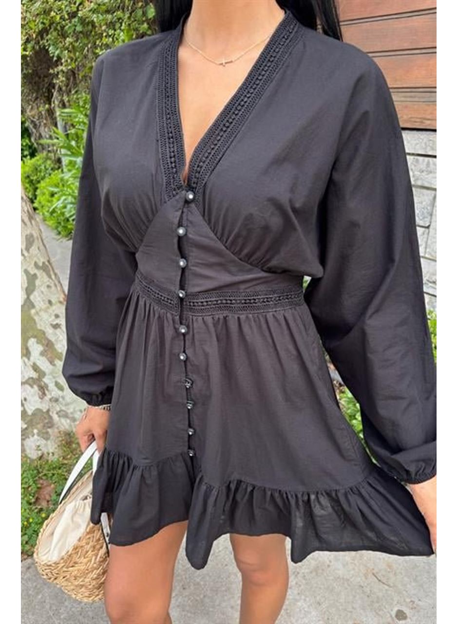 Brode Şeritli Eteği Fırfırlı Elbise 2897