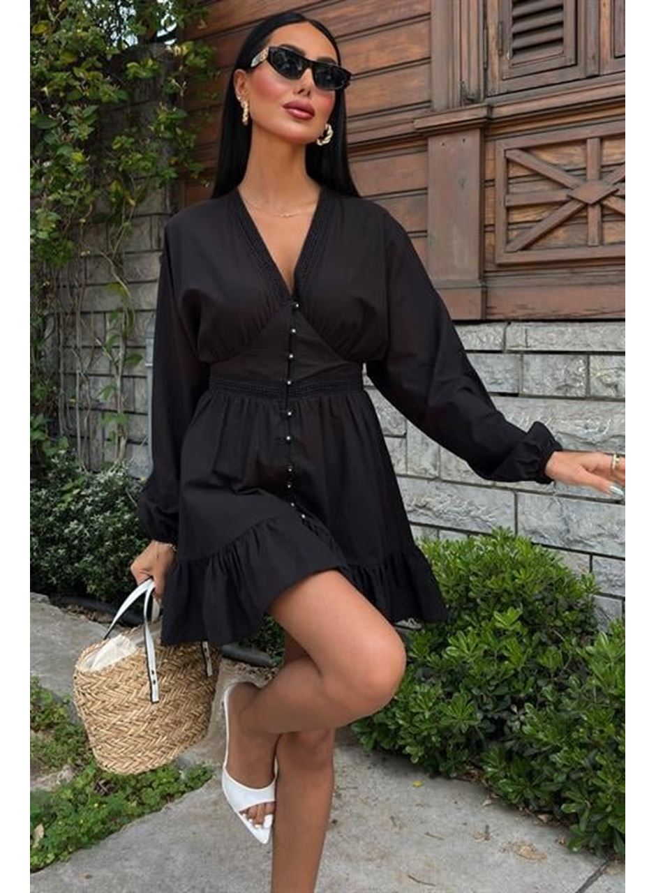 Brode Şeritli Eteği Fırfırlı Elbise 2897