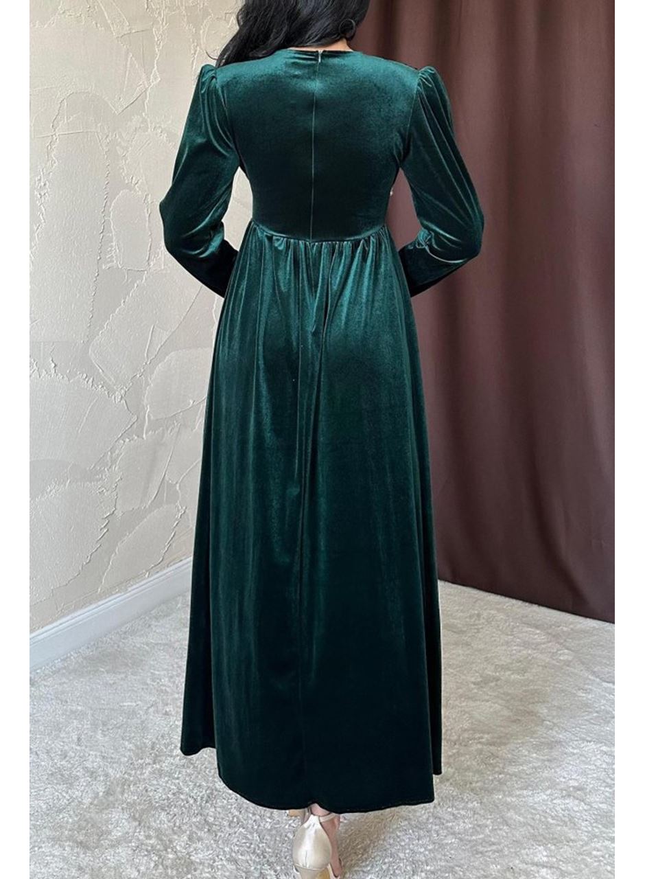 Zümrüt Göğüs Altı Taşlı Elbise