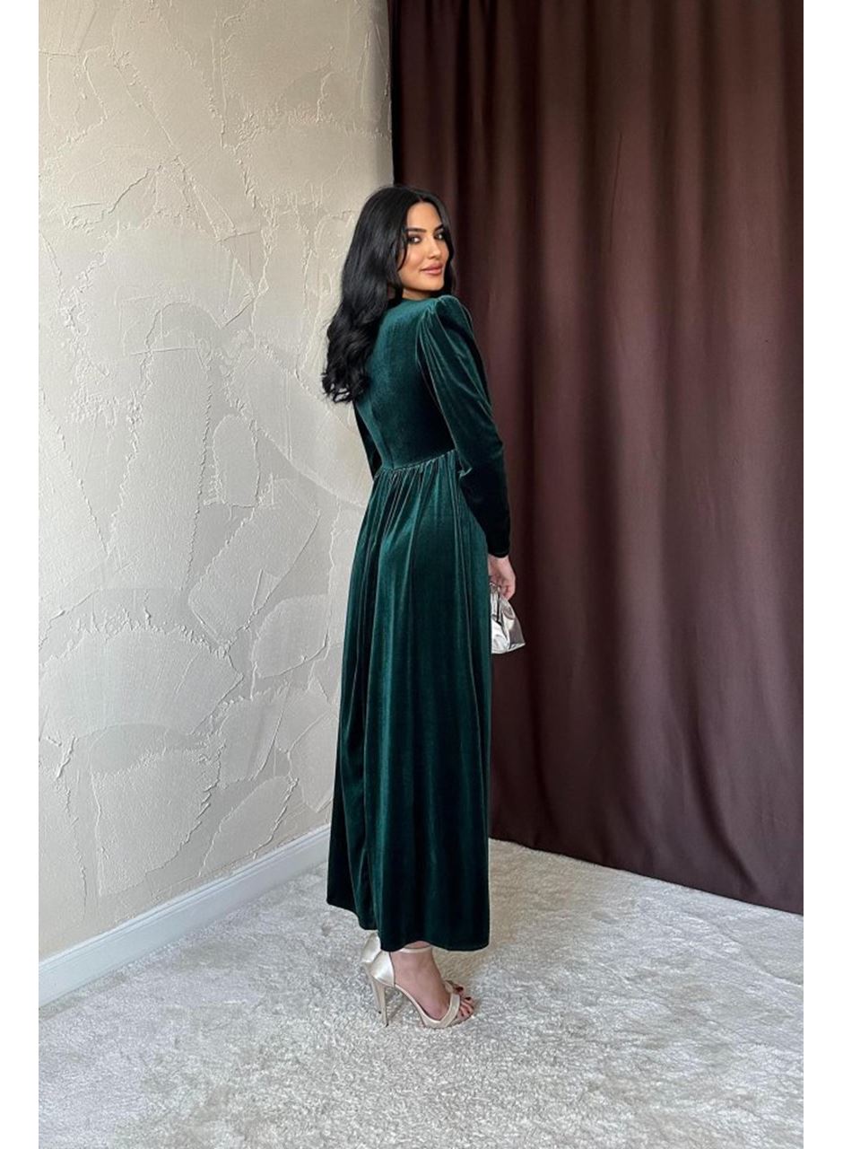 Zümrüt Göğüs Altı Taşlı Elbise