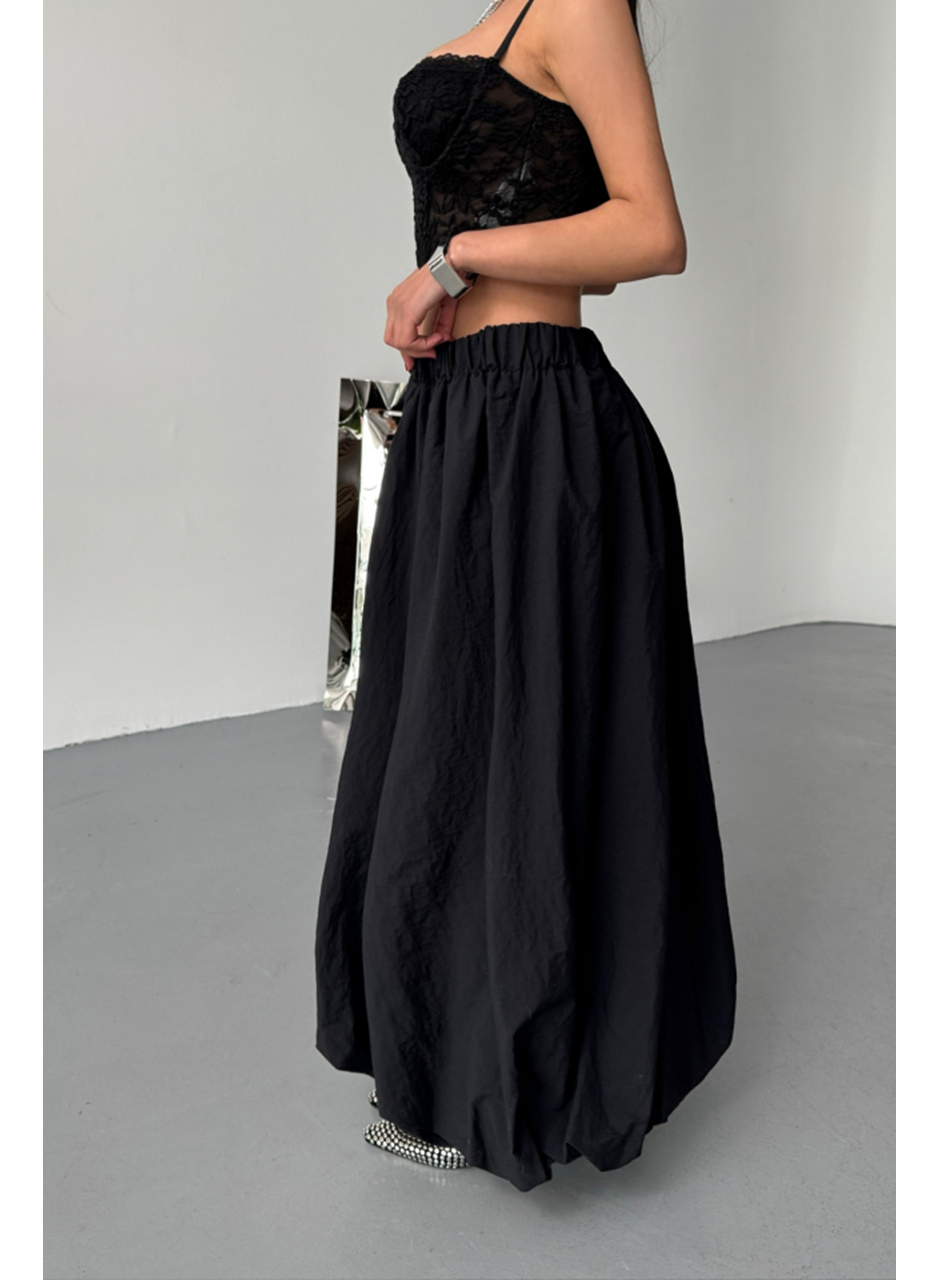 BEL LASTİKLİ BALON ETEK ŞANEL BOY SOFT KUMAŞ - Siyah