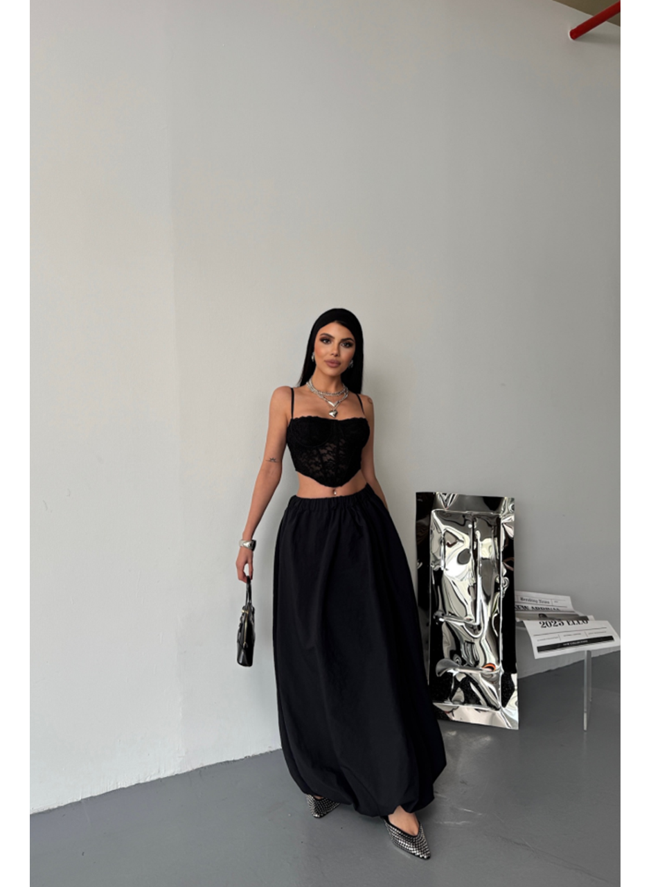 BEL LASTİKLİ BALON ETEK ŞANEL BOY SOFT KUMAŞ - Siyah