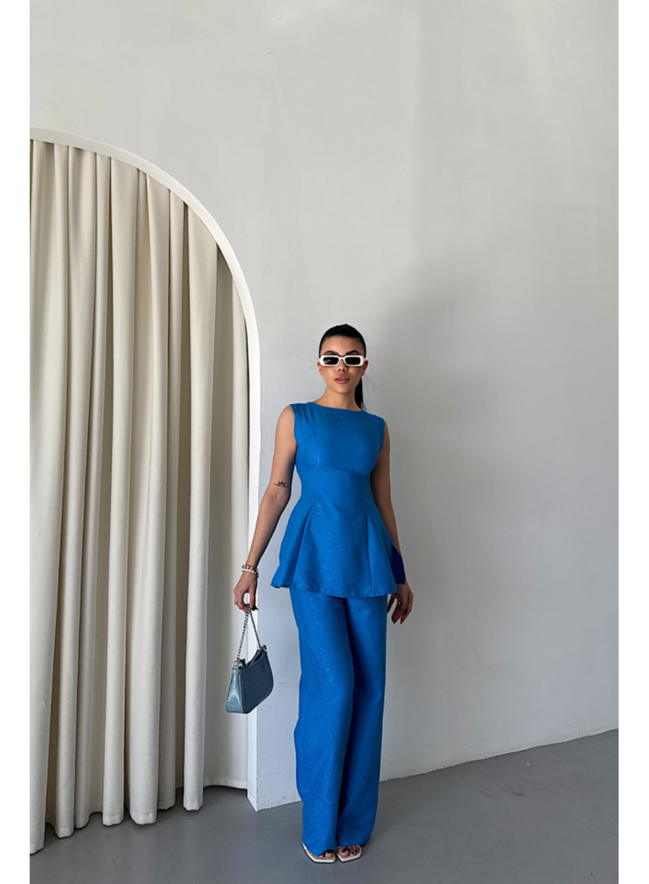 JAKAR KETEN KOLSUZ BLUZ-PANTOLON TK - Mavi