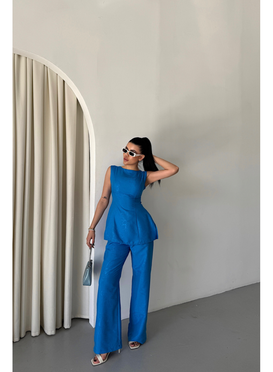 JAKAR KETEN KOLSUZ BLUZ-PANTOLON TK - Mavi