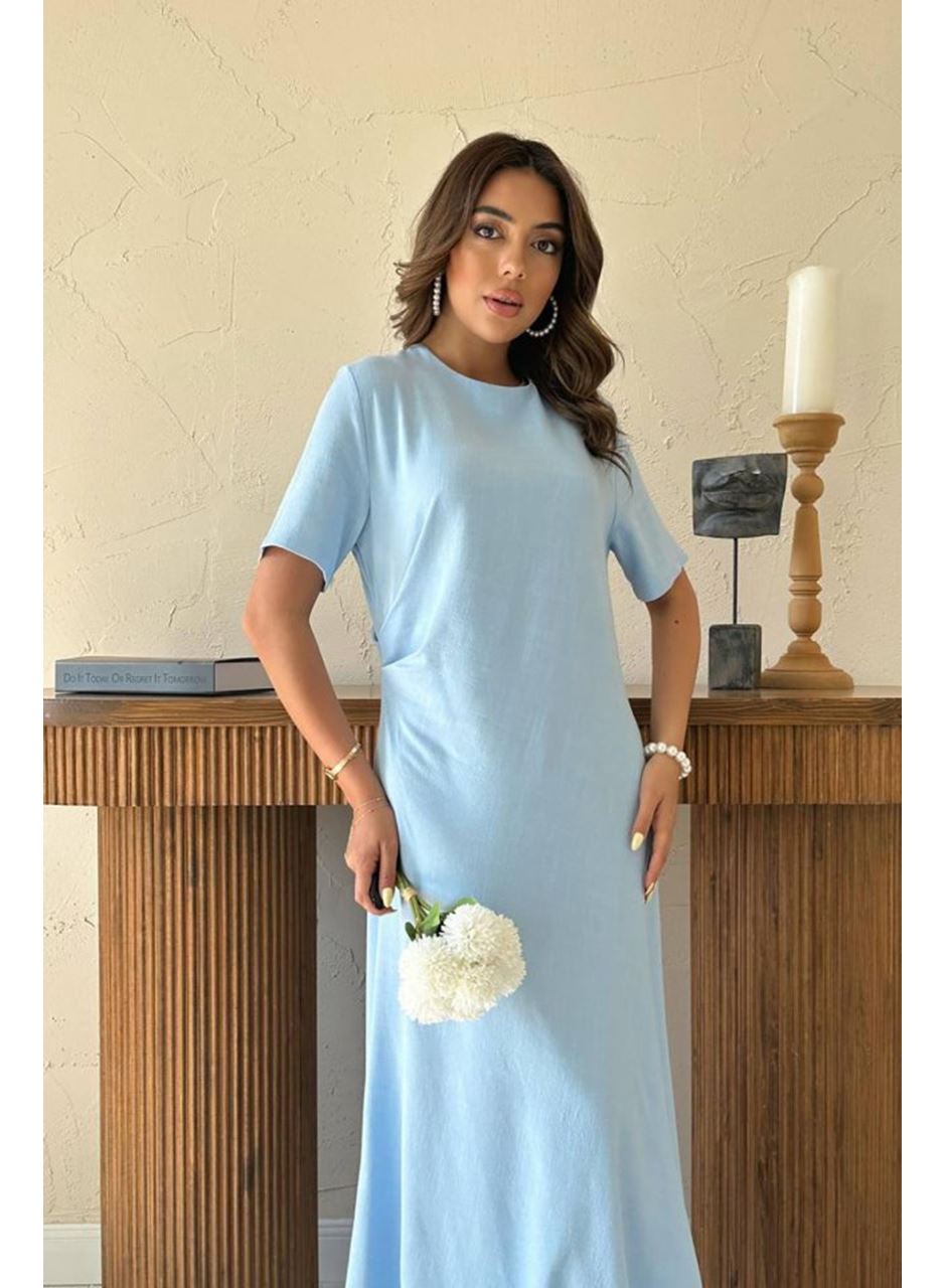 Bebe Mavi Pileli Bisiklet Yaka Elbise