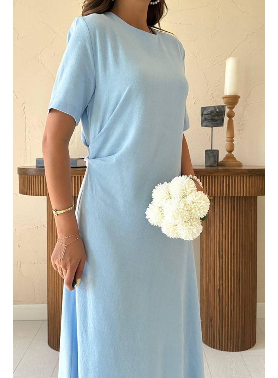 Bebe Mavi Pileli Bisiklet Yaka Elbise