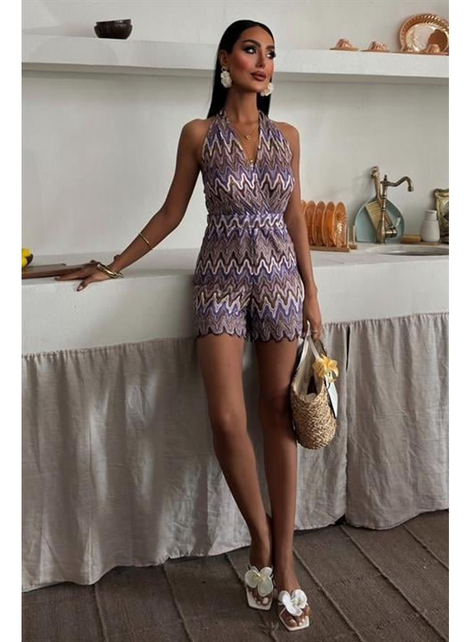 Zikzak Desenli Multi Renk Geçişli Mini Tulum 1365