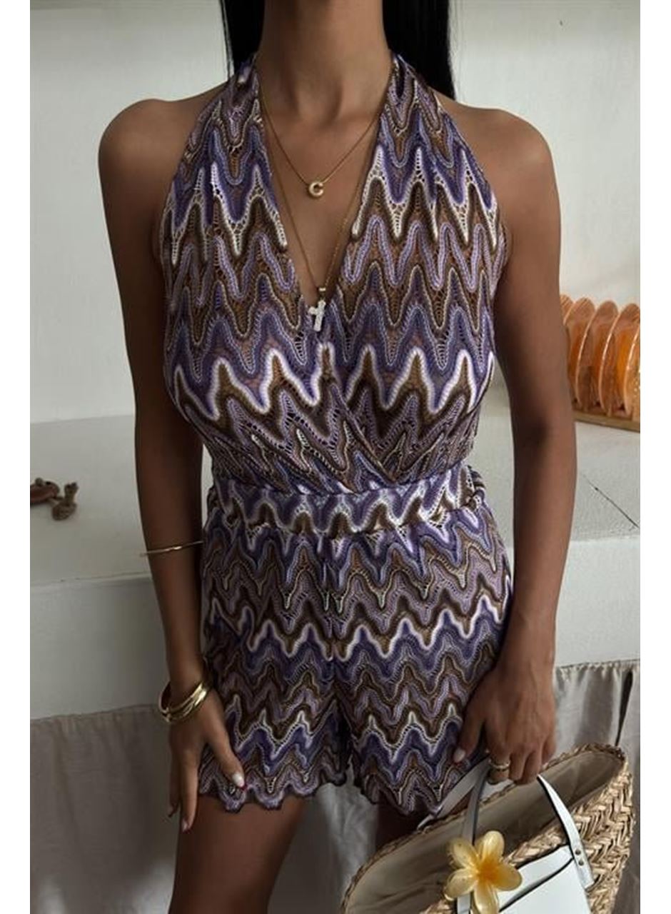 Zikzak Desenli Multi Renk Geçişli Mini Tulum 1365