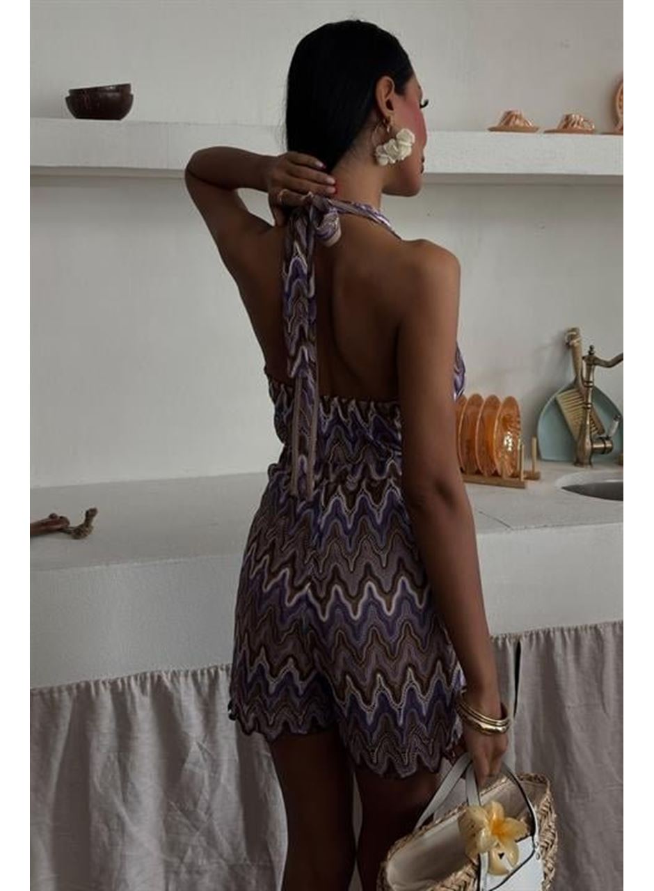 Zikzak Desenli Multi Renk Geçişli Mini Tulum 1365