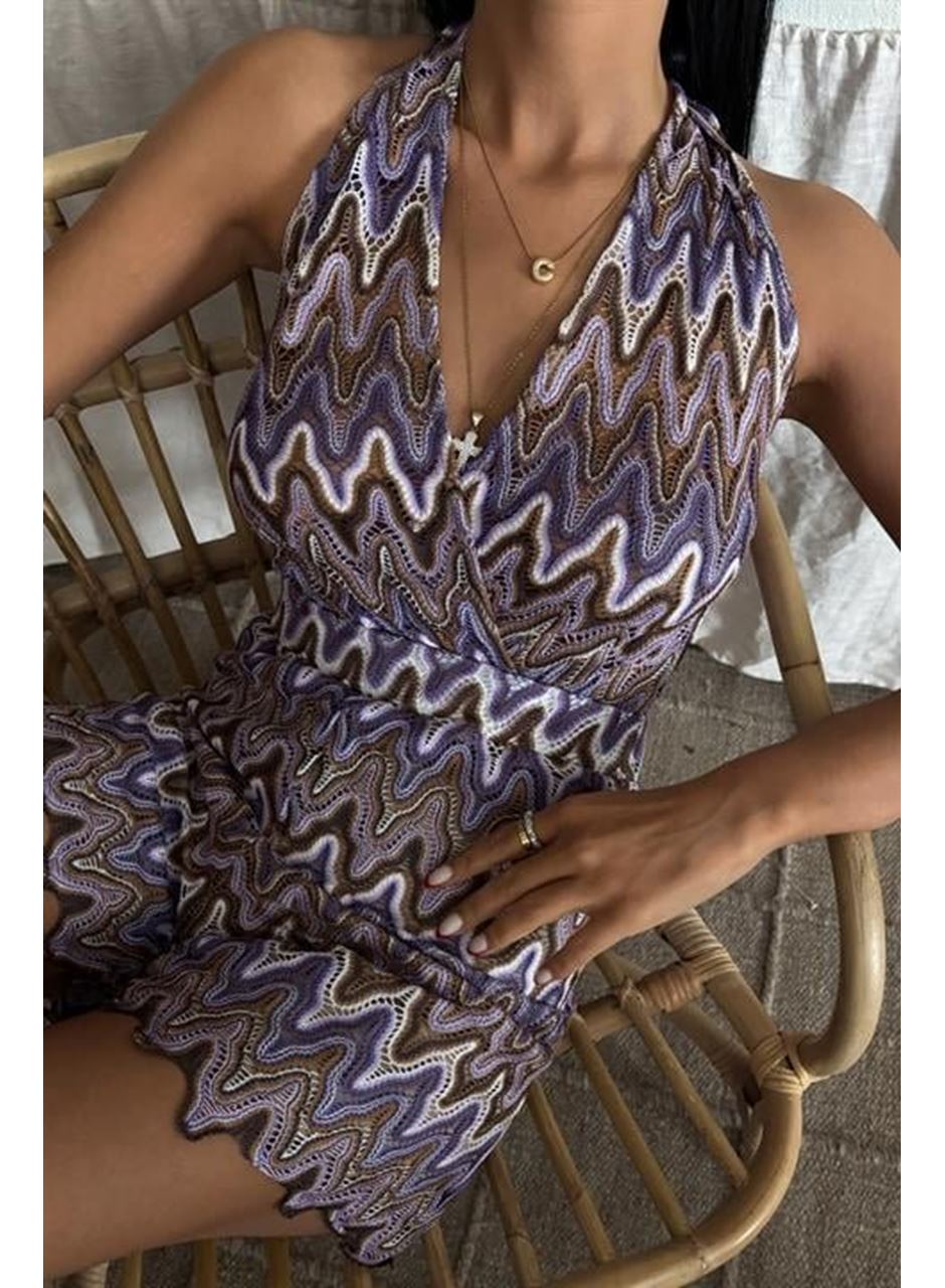 Zikzak Desenli Multi Renk Geçişli Mini Tulum 1365