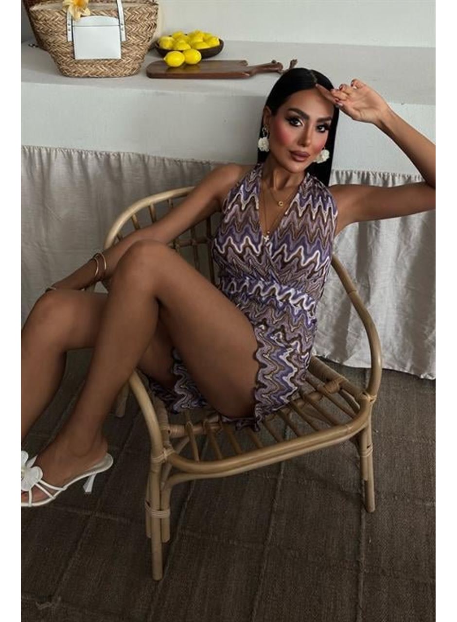 Zikzak Desenli Multi Renk Geçişli Mini Tulum 1365