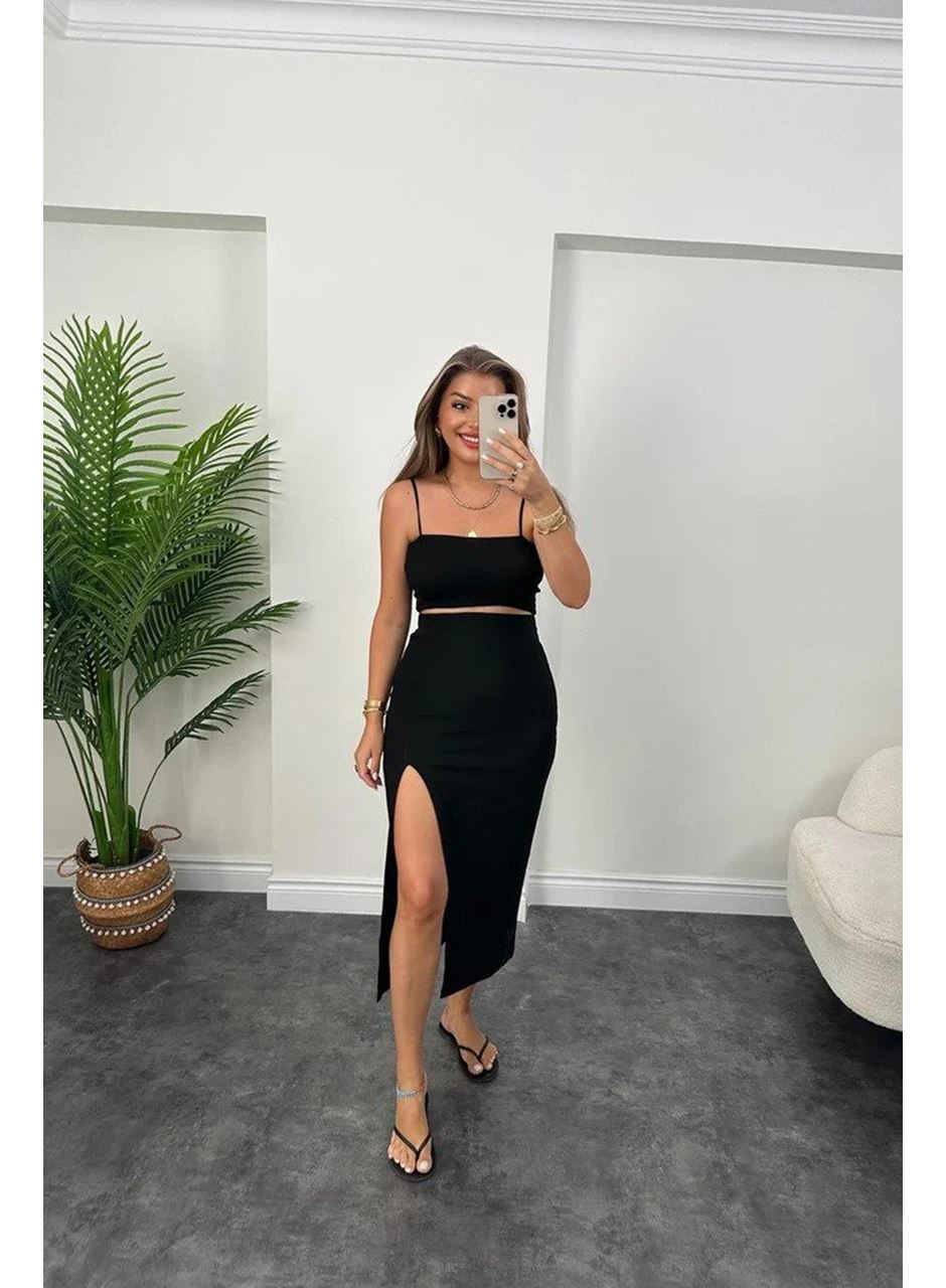 Kadın Ottoman Kumaş Likralı Midi Boy Kalem Etek Siyah