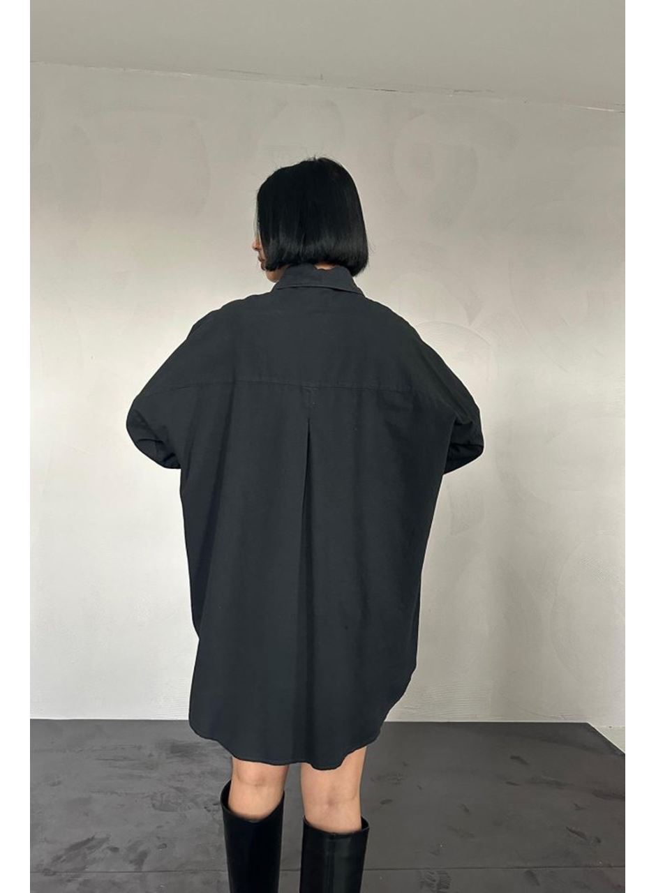 Siyah Çift Cep Kapaklı Çıtçıtlı Gömlek