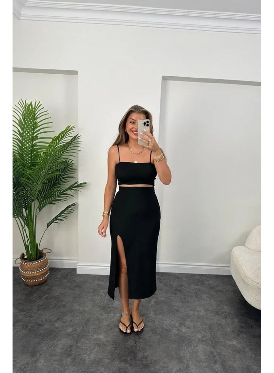 Kadın Ottoman Kumaş Likralı Midi Boy Kalem Etek Siyah