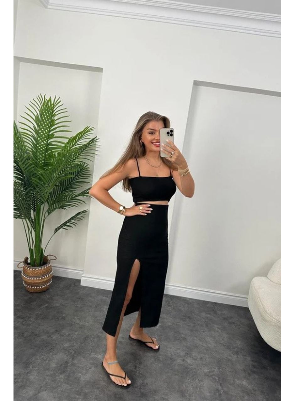 Kadın Ottoman Kumaş Likralı Midi Boy Kalem Etek Siyah