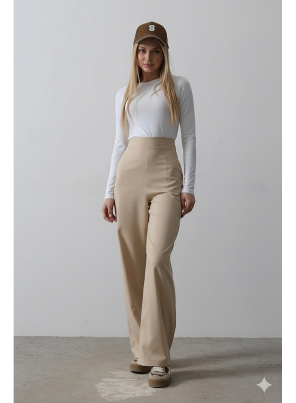 Beli Yarım Lastikli Palazzo Pantolon - Camel