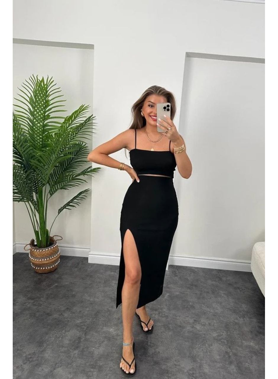 Kadın Ottoman Kumaş Likralı Midi Boy Kalem Etek Siyah