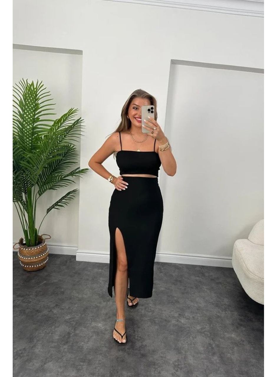 Kadın Ottoman Kumaş Likralı Midi Boy Kalem Etek Siyah