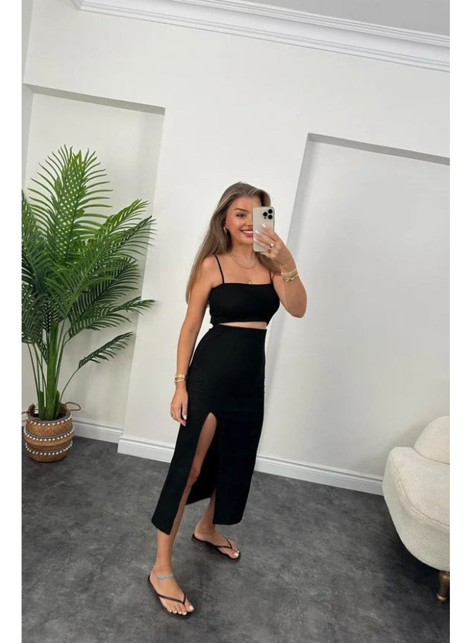 Kadın Ottoman Kumaş Likralı Midi Boy Kalem Etek Siyah