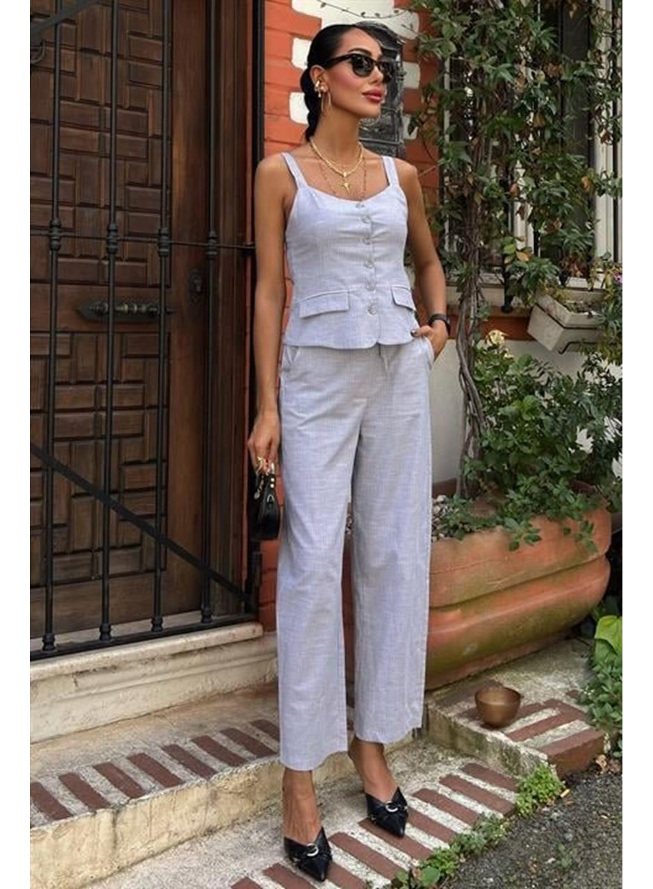 Kalın Askılı Bluz Pantolon Keten Takım 10187