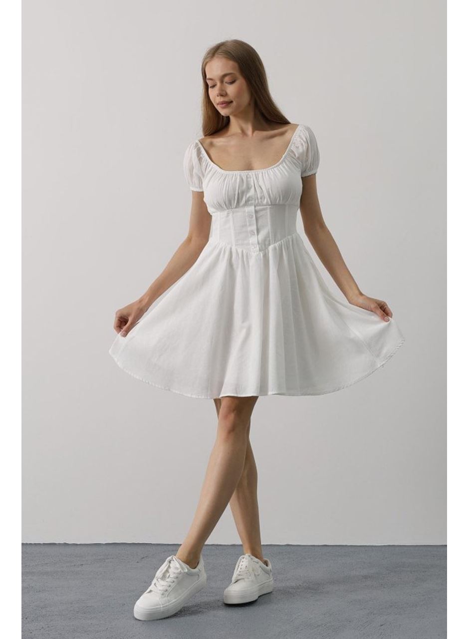 Beli Korseli Mini Elbise - Beyaz