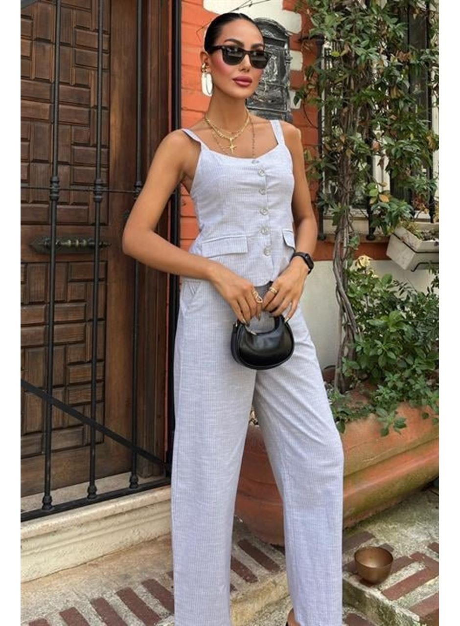 Kalın Askılı Bluz Pantolon Keten Takım 10187