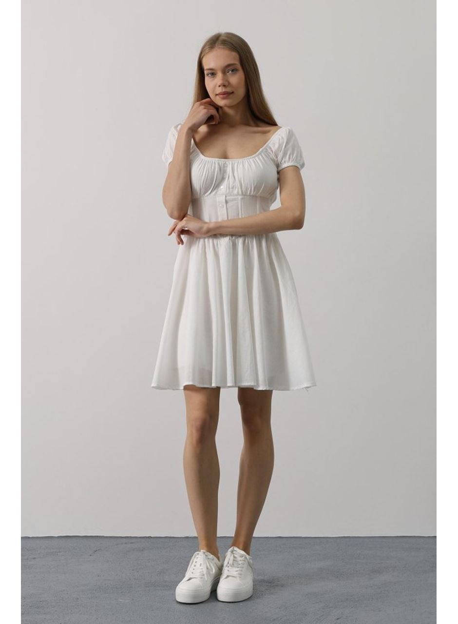Beli Korseli Mini Elbise - Beyaz