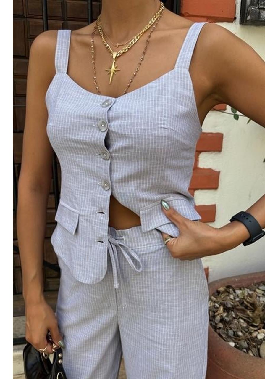 Kalın Askılı Bluz Pantolon Keten Takım 10187