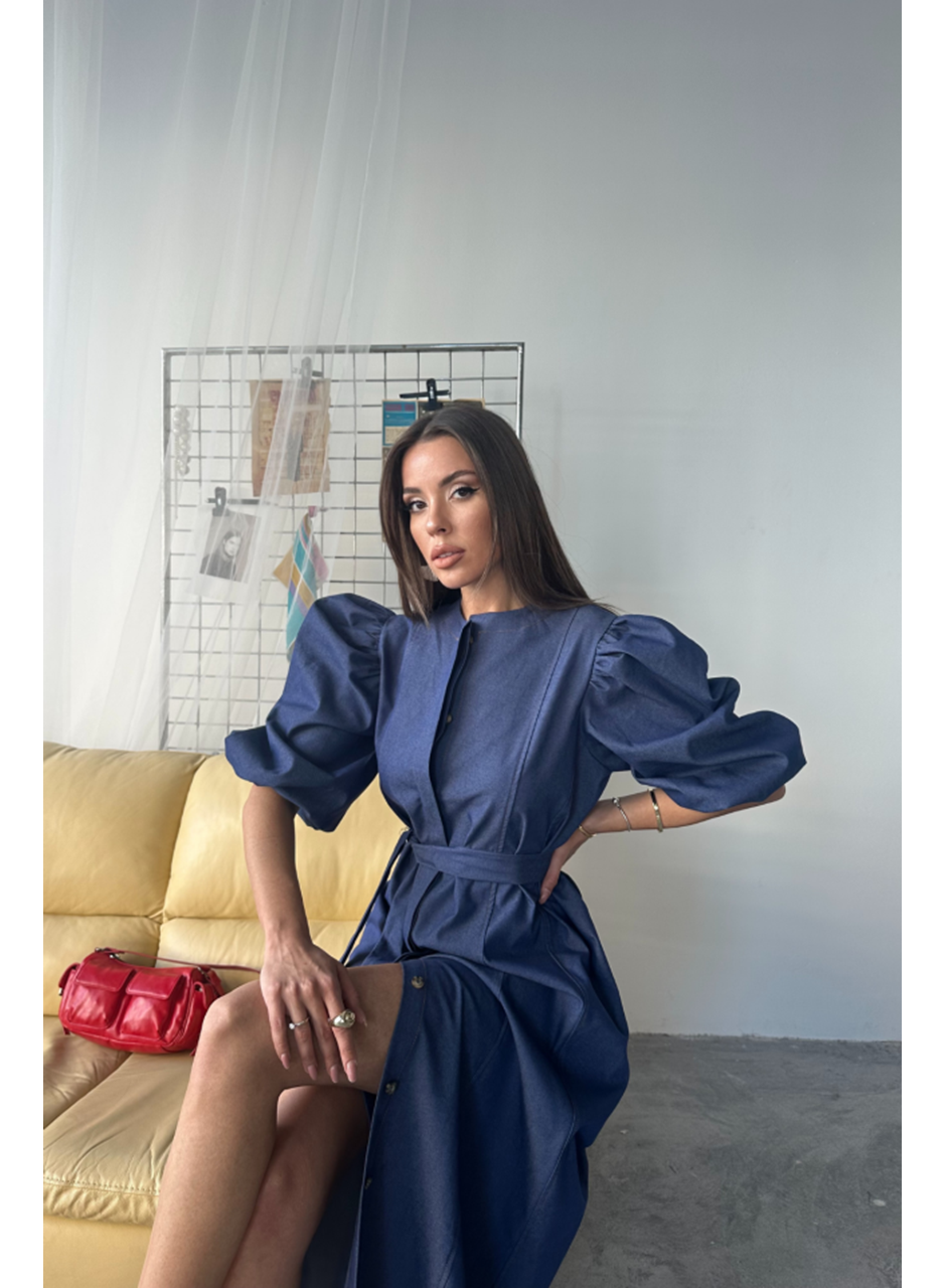 TENCEL KARPUZ KOL ELBİSE - İndigo