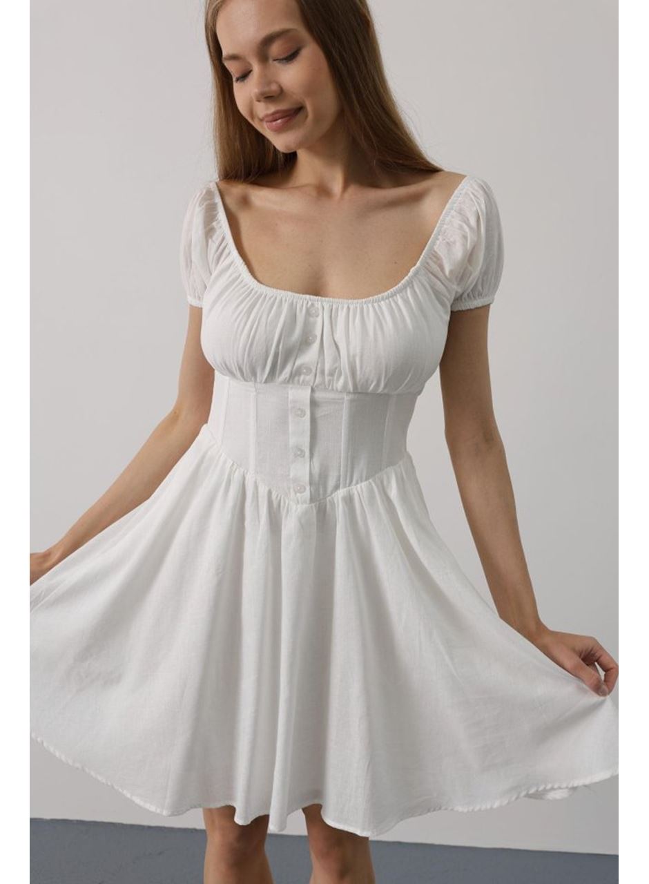 Beli Korseli Mini Elbise - Beyaz