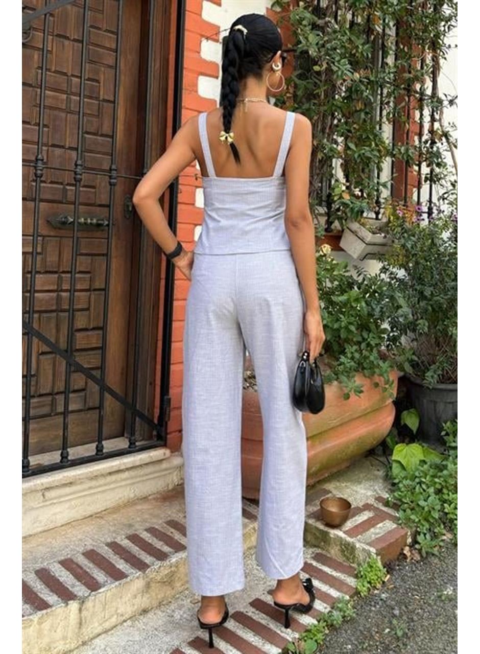 Kalın Askılı Bluz Pantolon Keten Takım 10187