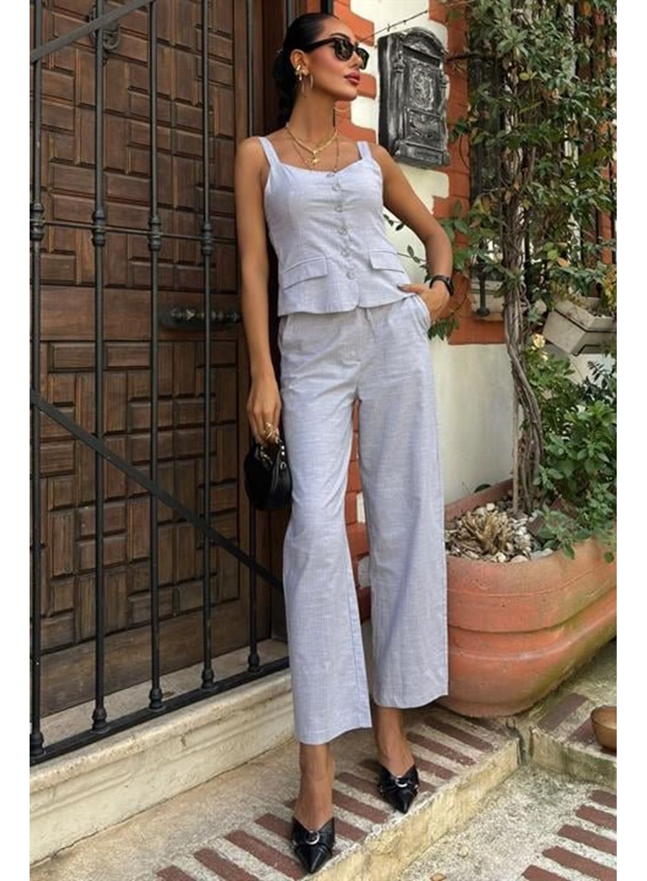Kalın Askılı Bluz Pantolon Keten Takım 10187