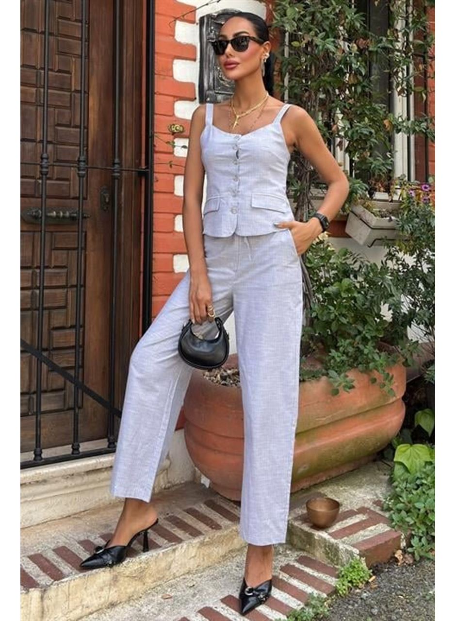 Kalın Askılı Bluz Pantolon Keten Takım 10187