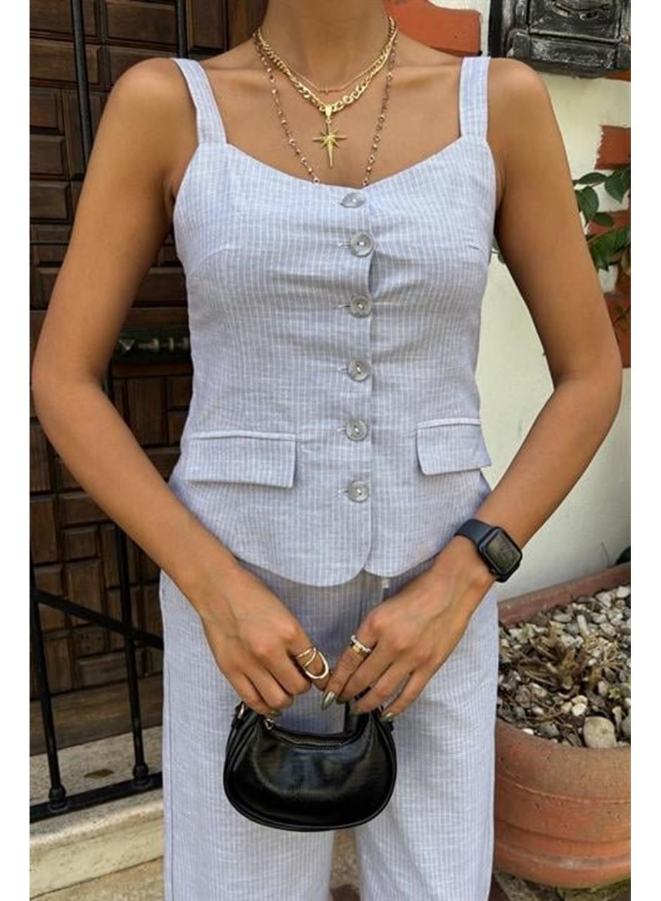 Kalın Askılı Bluz Pantolon Keten Takım 10187