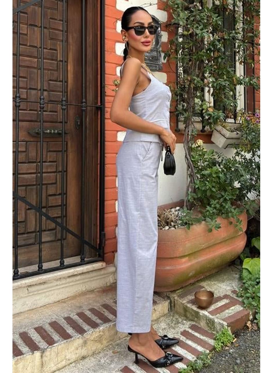 Kalın Askılı Bluz Pantolon Keten Takım 10187