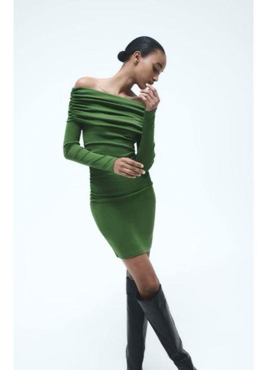 Kadın Madonna Mendil Yaka Fırsat ürün Büzgülü Mini Elbise