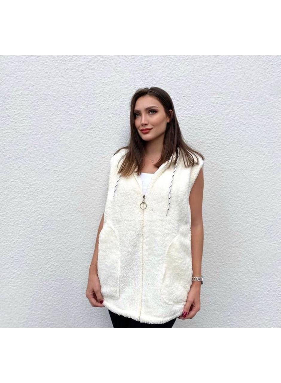 Kadın Kapüşon Ve Fermuar Detay Welsoft Kolsuz Yelek